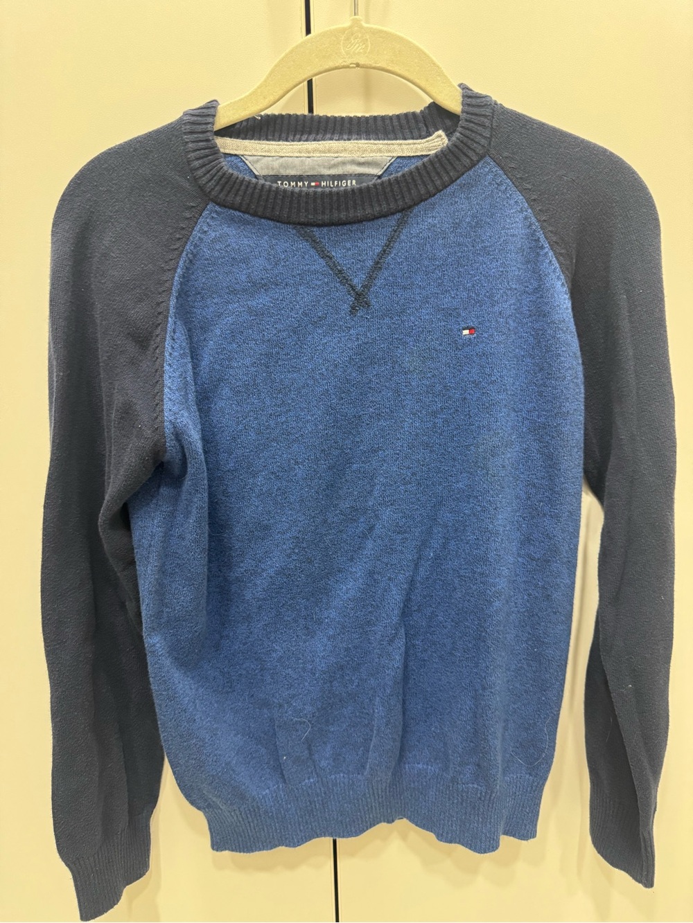 Tommy Hilfiger Two-Tone Blue Raglan Crewneck Sweater